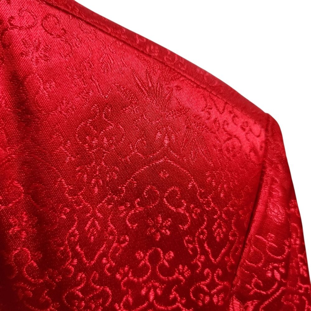 Chinese Womens Tang Jacket Red Gold Floral Satin Knot Asian Party Wedding Sz L - Picture 9 of 10